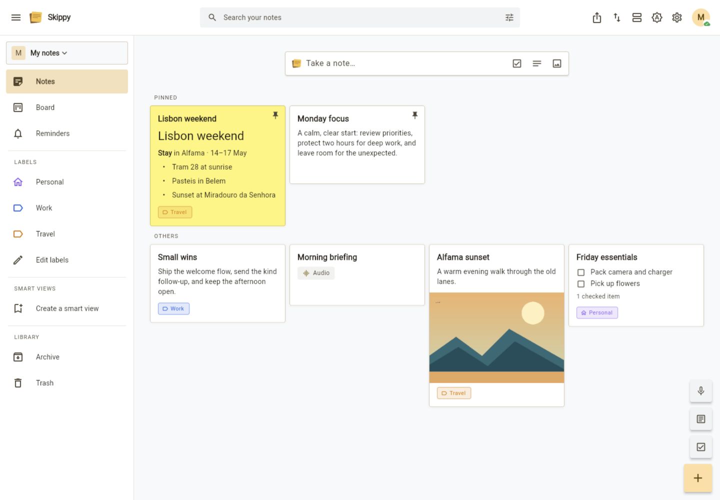 Desktop notes grid